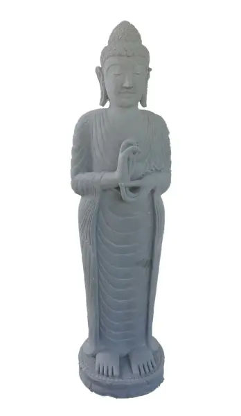 Product image 1 of the product “Standing Buddha made of Riverstone in Dharmachakra position - gesture of wheel of the teaching of Dharma. About 150cm height. ”